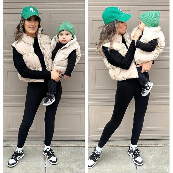 Women Cropped Puffer Vest Nylon Polyester Stand Collar Sleeveless - Picture 5 of 7